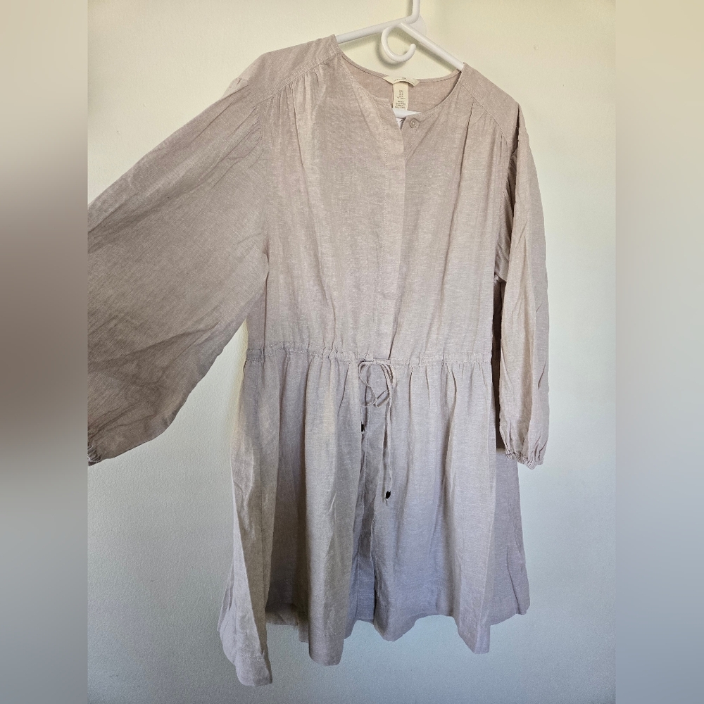 NWOT H&M Linen Cotton Blend Dress Khaki Size Medium
